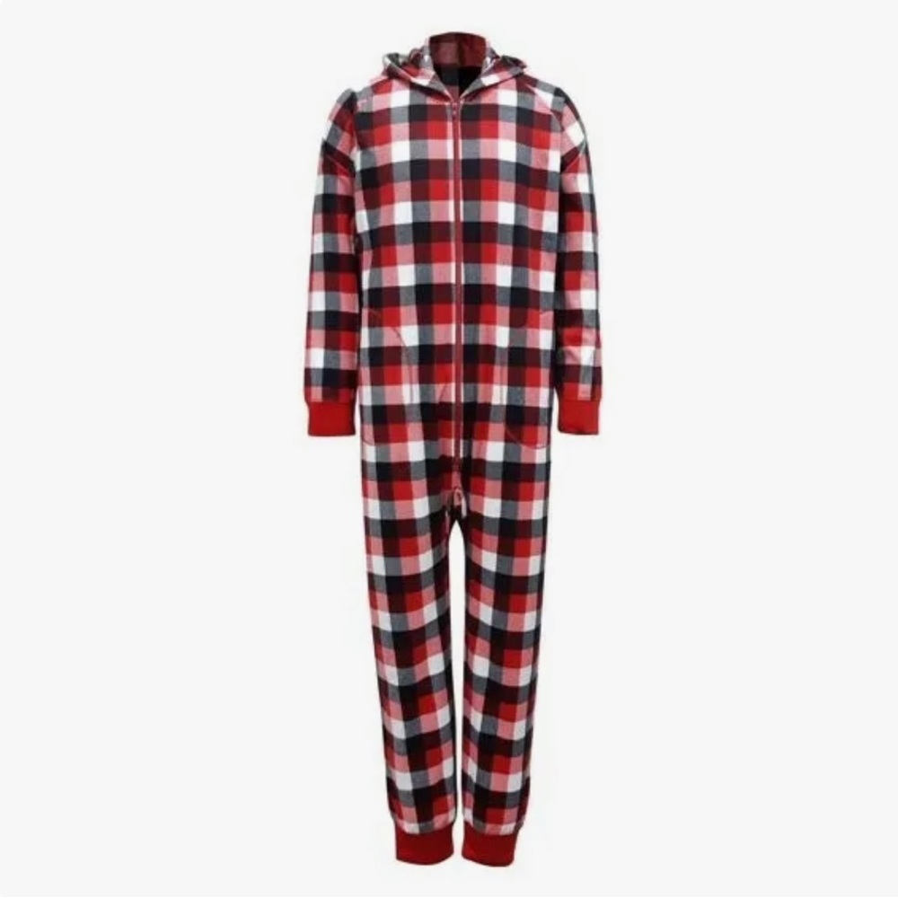 NEW Family PJs Women Medium 1-Piece Hooded Pajama Trio Buffalo Plaid Print